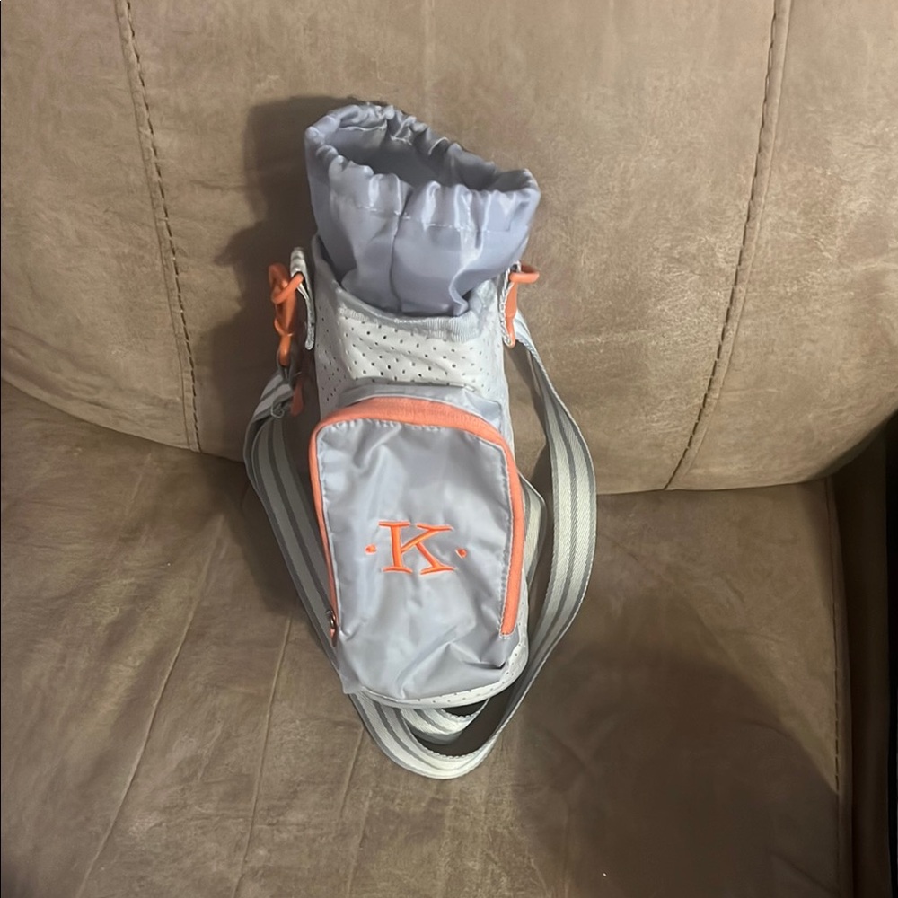 Thirty-One Light Gray and Peach water bottle Bag